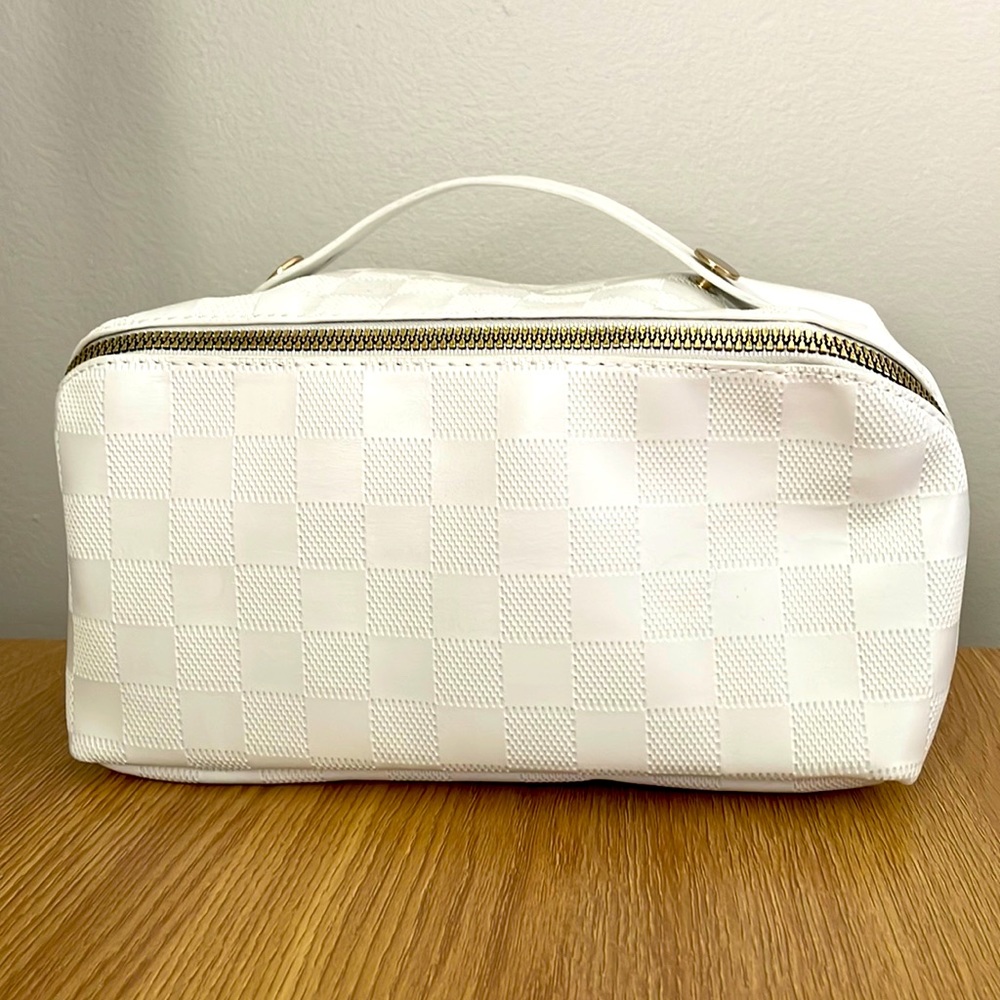 New all white checkered makeup bag